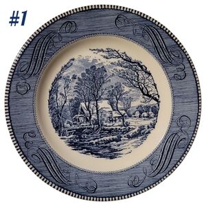 Vtg 50's Royal China Currier Ives 10" DINNER PLATE Old Grist Mill Ironstone Blue